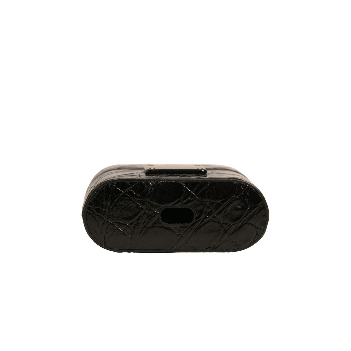 Dolce & Gabbana Black Leather Metal Logo Plaque Holder Airpods Case SMY10595