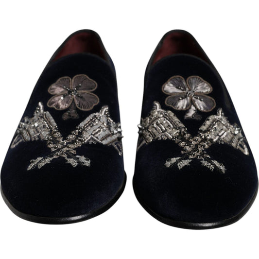 Dolce & Gabbana Black Velvet Floral Gun Loafers Dress Shoes 1728,67345645728,Black,Dolce & Gabbana,EU41/US8,Loafers - Men - Shoes,Material: 100% Cotton,Men,Men - Shoes,New with tags,Shoes Dolce & Gabbana MV6751-41