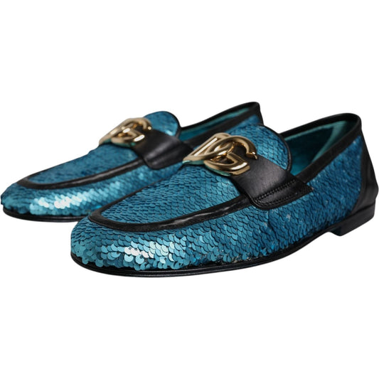 Dolce & Gabbana Blue Sequined Loafers Formal Dress Shoes 1728,67345645728,Blue,Dolce & Gabbana,EU39/US6,Loafers - Men - Shoes,Material: 50% PE 30% Polyester 20% Leather,Men,Men - Shoes,New with tags,Shoes Dolce & Gabbana MV6757-39