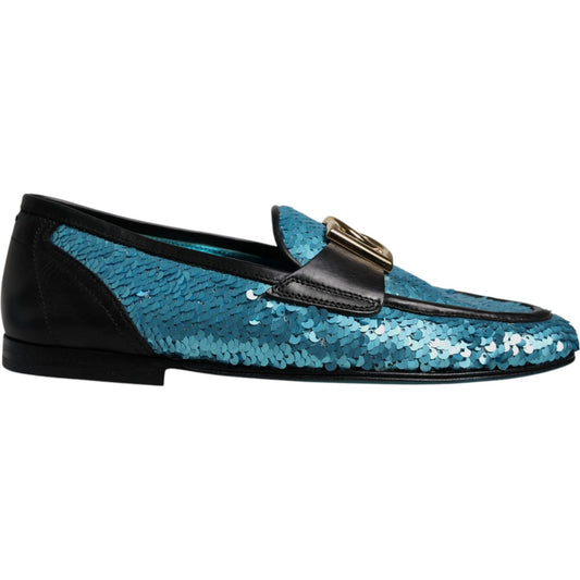 Dolce & Gabbana Blue Sequined Loafers Formal Dress Shoes 1728,67345645728,Blue,Dolce & Gabbana,EU39/US6,Loafers - Men - Shoes,Material: 50% PE 30% Polyester 20% Leather,Men,Men - Shoes,New with tags,Shoes Dolce & Gabbana MV6757-39