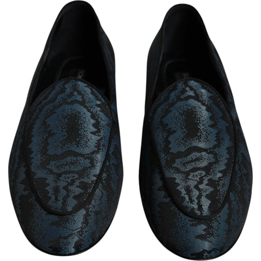 Dolce & Gabbana Blue Black Flats Men Loafers Dress Shoes 1728,67345645728,Black and Blue,Dolce & Gabbana,EU41.5/US8.5,Loafers - Men - Shoes,Material: 70% Polyester 30% Nylon,Men,Men - Shoes,New with tags,Shoes Dolce & Gabbana MV6759-41.5