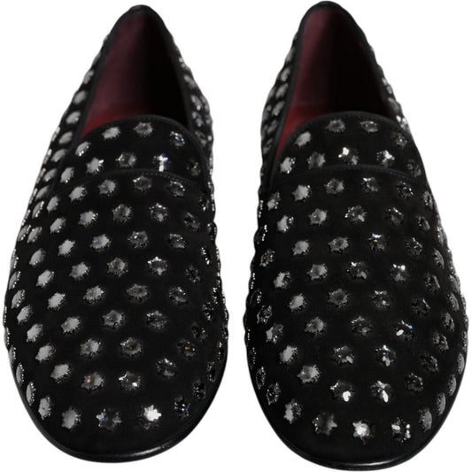 Dolce & Gabbana Black Crystal Embellished Loafers Dress Shoes 1728,67345645728,Black,Dolce & Gabbana,EU43/US10,Loafers - Men - Shoes,Material: 79% Glass 21% Goatskin Leather,Men,Men - Shoes,New with tags,Shoes Dolce & Gabbana MV6761-43