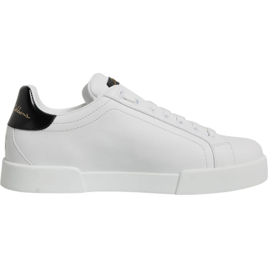 Dolce & Gabbana White Leather Low Top Lace Up Sneakers Shoes