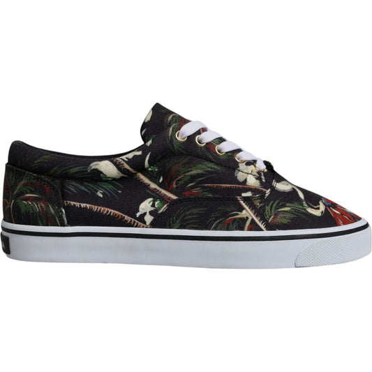 Dolce & Gabbana Black Tropical Print Low Top Sneakers Shoes