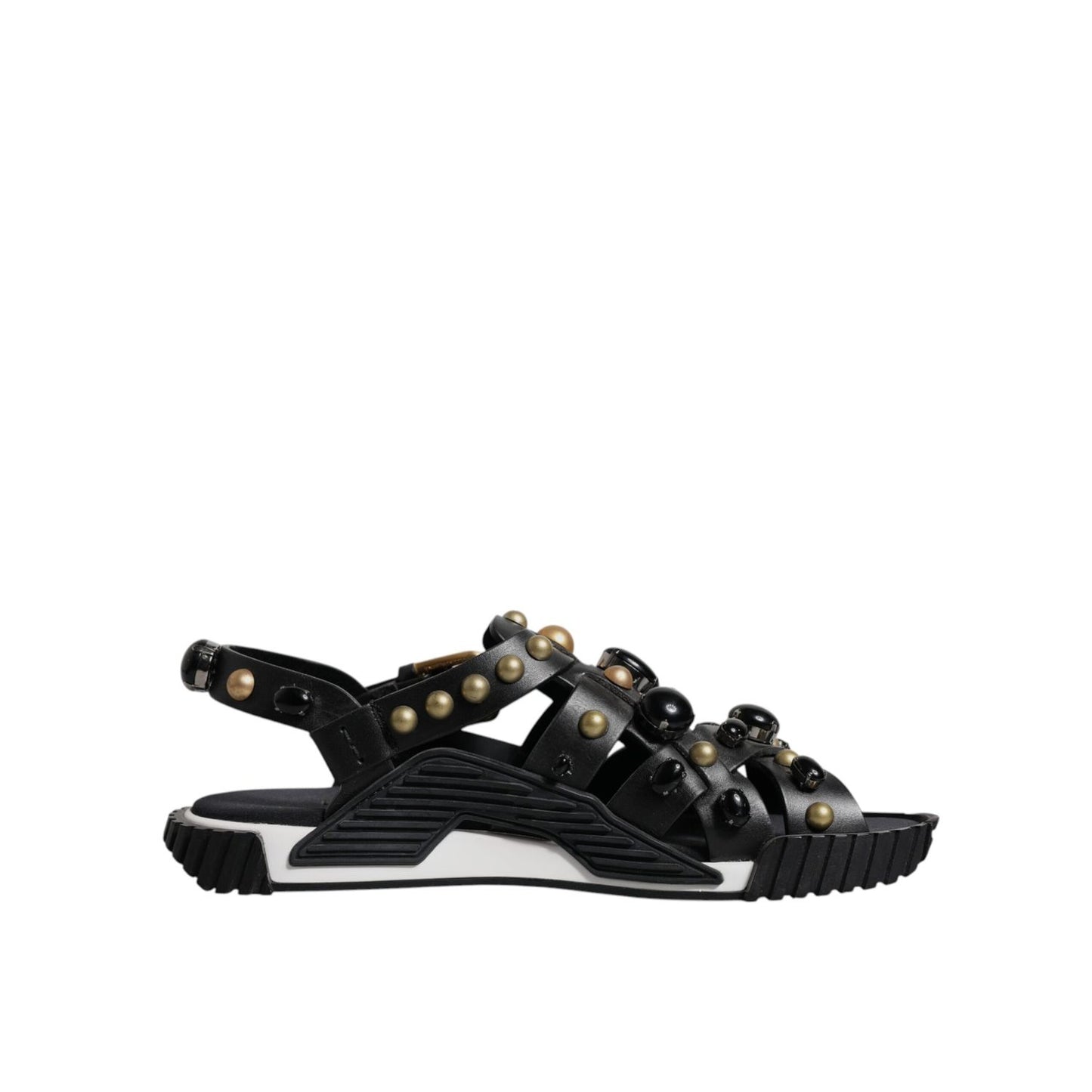 Dolce & Gabbana Black Leather Studded Slides Sandals Shoes