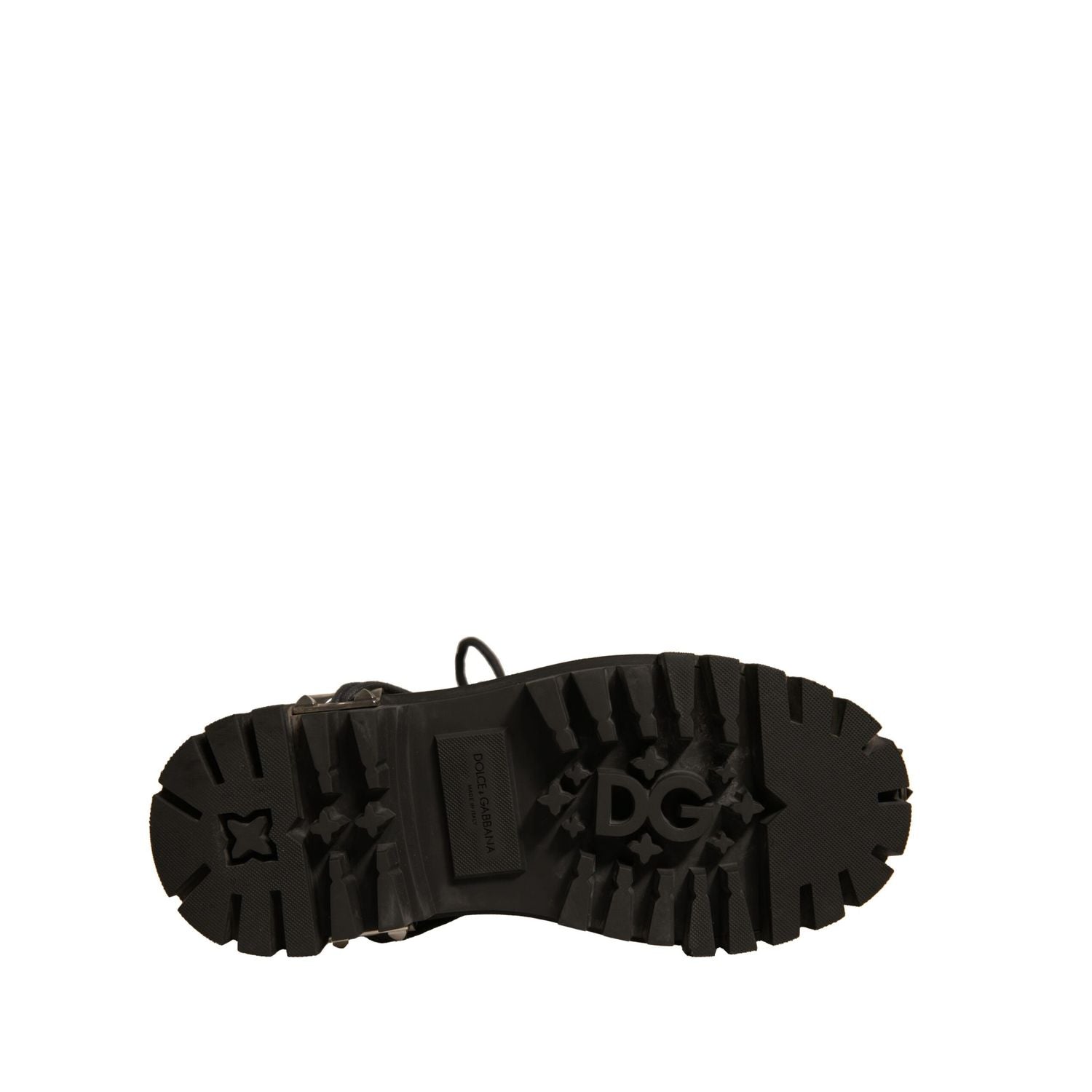Dolce & Gabbana Black Leather Studded Trekking Boots Shoes