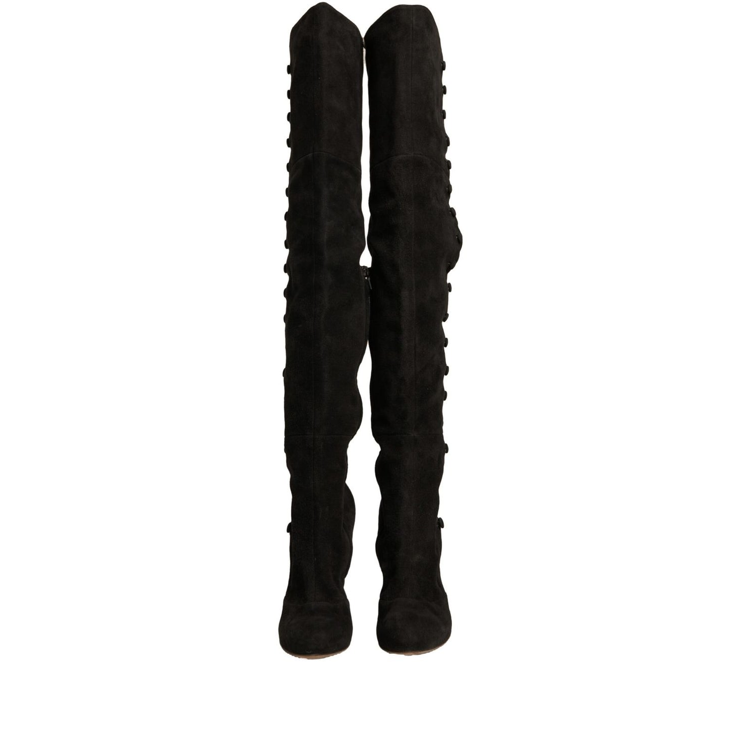 Dolce & Gabbana Black Suede Heels Knee High Boots Shoes