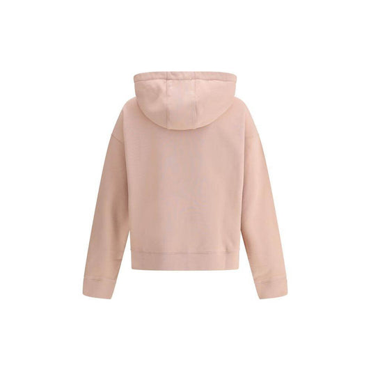 Back view of Maison Kitsuné Logoed Cotton Hoodie in beige with adjustable drawstring hood, ribbed cuffs, and hem for a casual look.