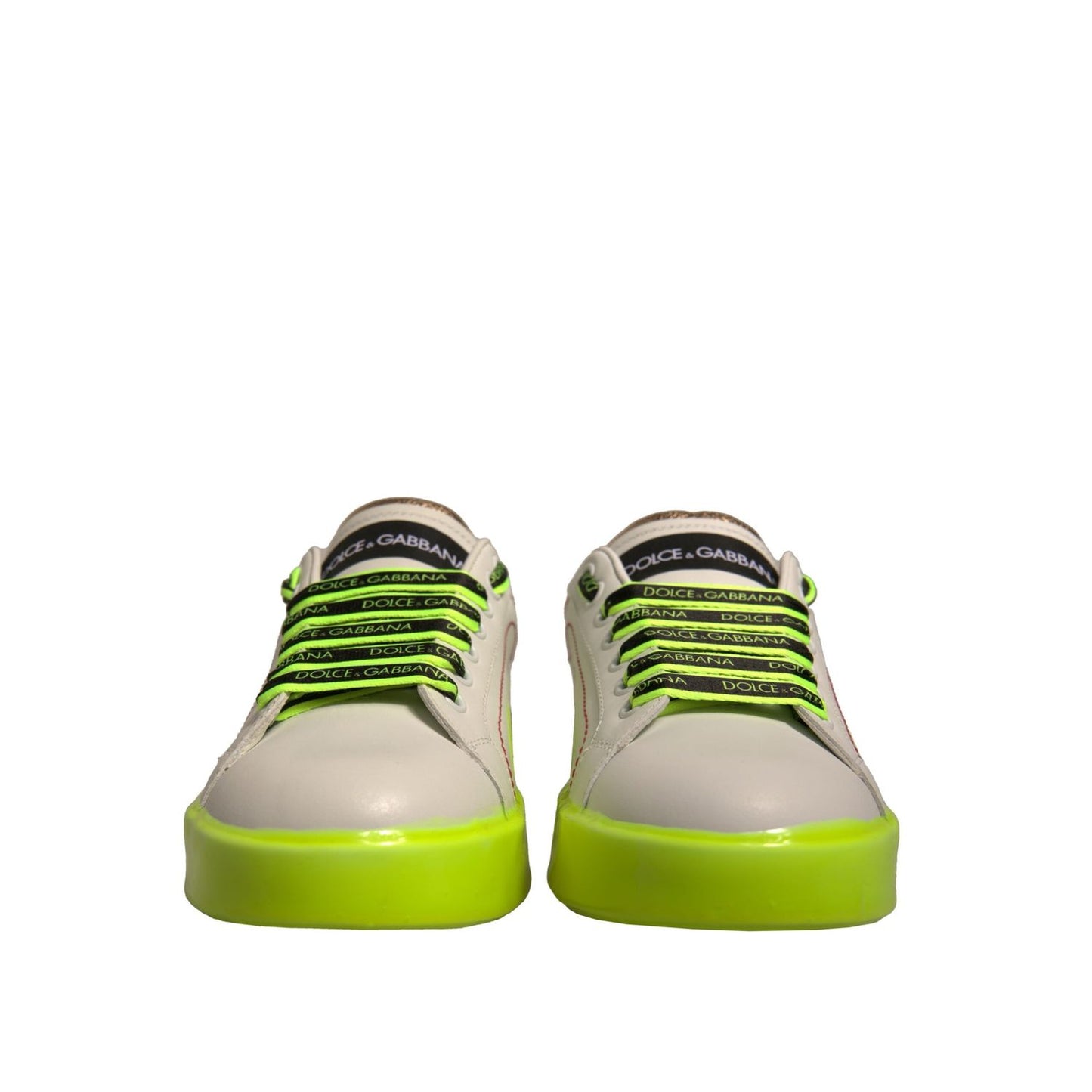 Dolce & Gabbana White Yellow Portofino Leather Sneakers Shoes