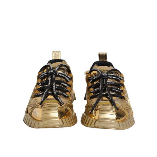 Dolce & Gabbana Gold Stretch Lace Up NS1 Sneakers Shoes LA12328-38
