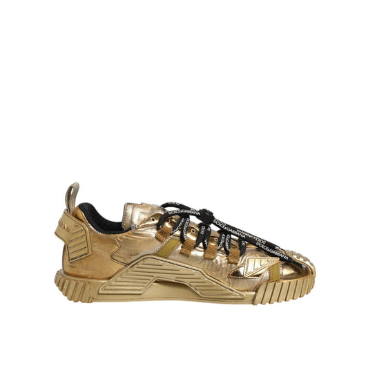 Dolce & Gabbana Gold Stretch Lace Up NS1 Sneakers Shoes LA12328-38