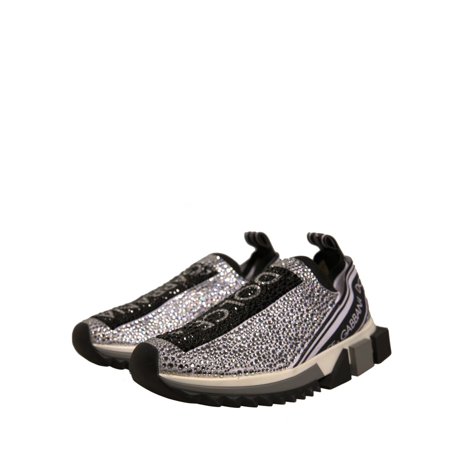 Dolce & Gabbana Silver Rhinestones Sorrento Sneakers Shoes