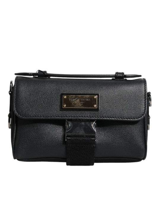 Dolce & Gabbana Black Logo Plaque Leather Buckled Shoulder Crossbody Bag BAG1616