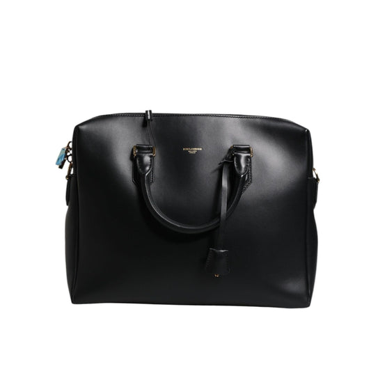 Dolce & Gabbana Black Smooth Leather Logo Printed Monreale Briefcase Bag
