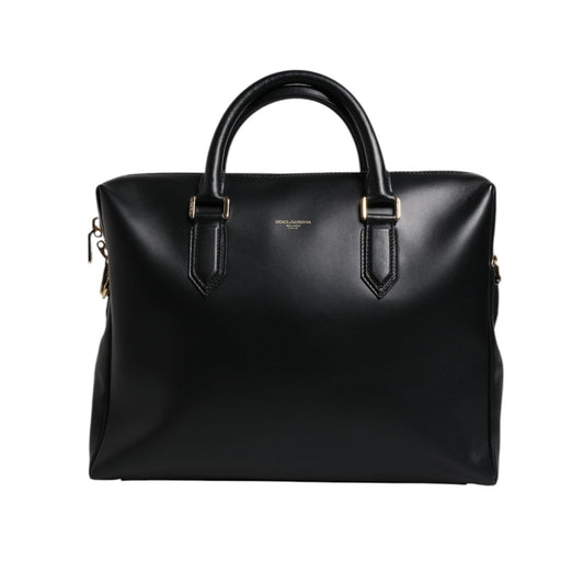 Dolce & Gabbana Black Calfskin Leather Heat Pressed Logo Briefcase Bag