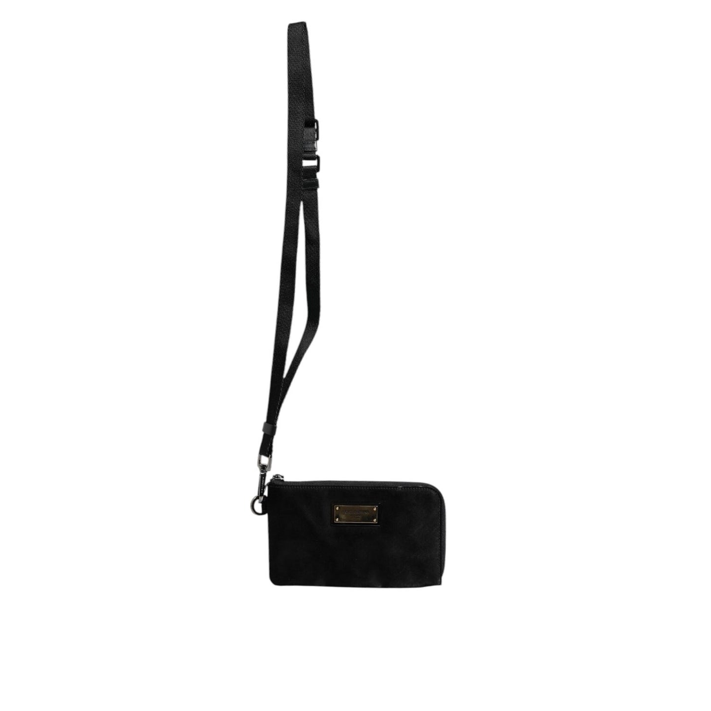 Dolce & Gabbana Black Nylon Logo Plaque Keyring Pouch Clutch Bag