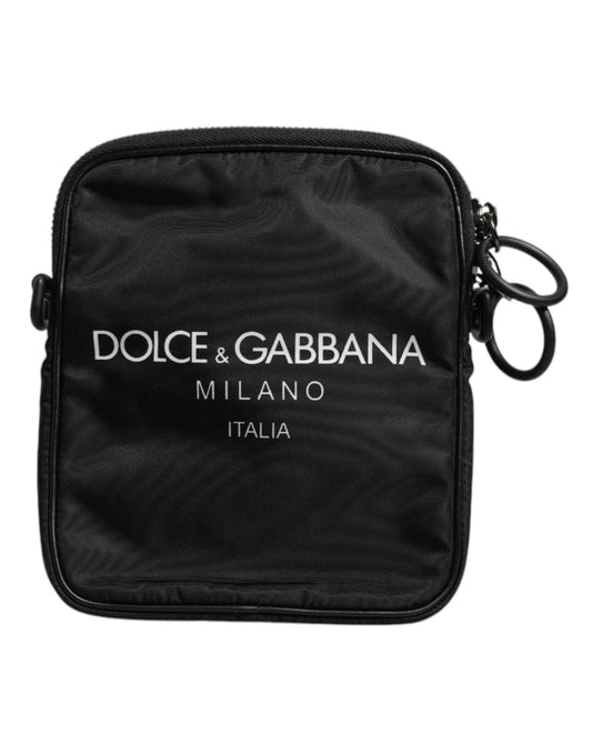 Dolce & Gabbana Black Logo Print Scuba Crossbody Shoulder Bag BAG4068