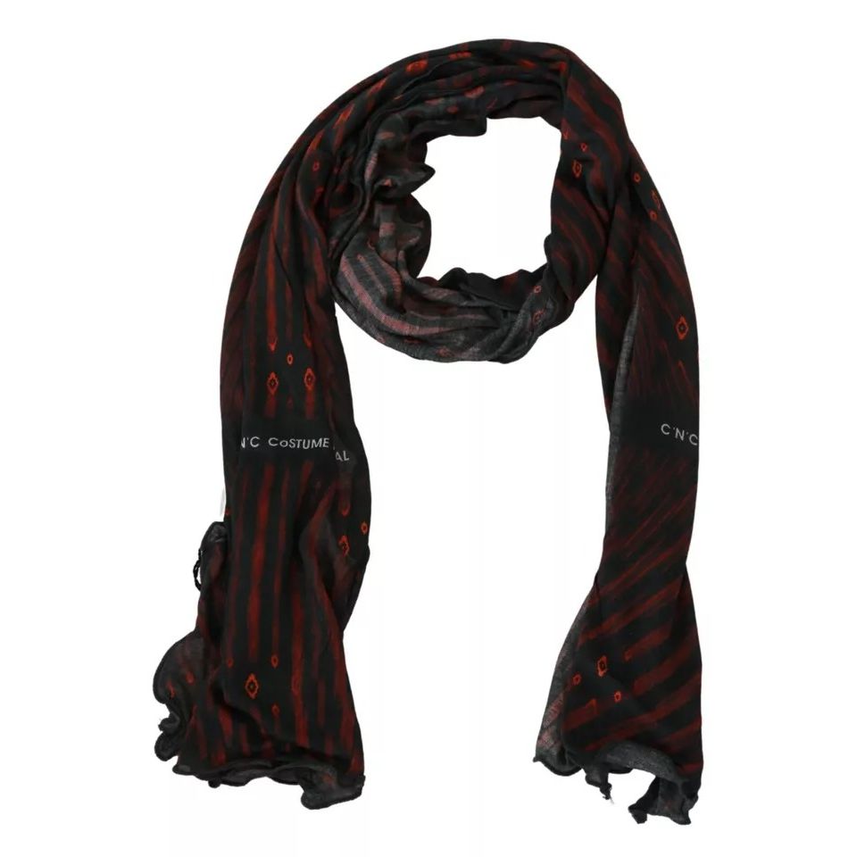 Costume National Black Red Viscose Foulard Branded Scarf