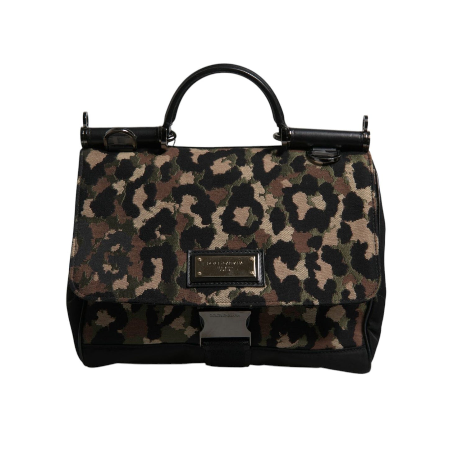 Dolce & Gabbana Brown Leopard Print Lacquard Nylon Sicily Tote Bag