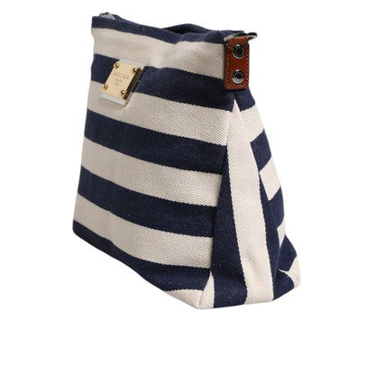 Dolce & Gabbana Blue White Stripes Logo Plaque Tote Bag