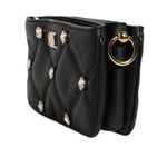 Dolce & Gabbana Black Leather Crystal Embellished Logo Shoulder Bag BAG4015