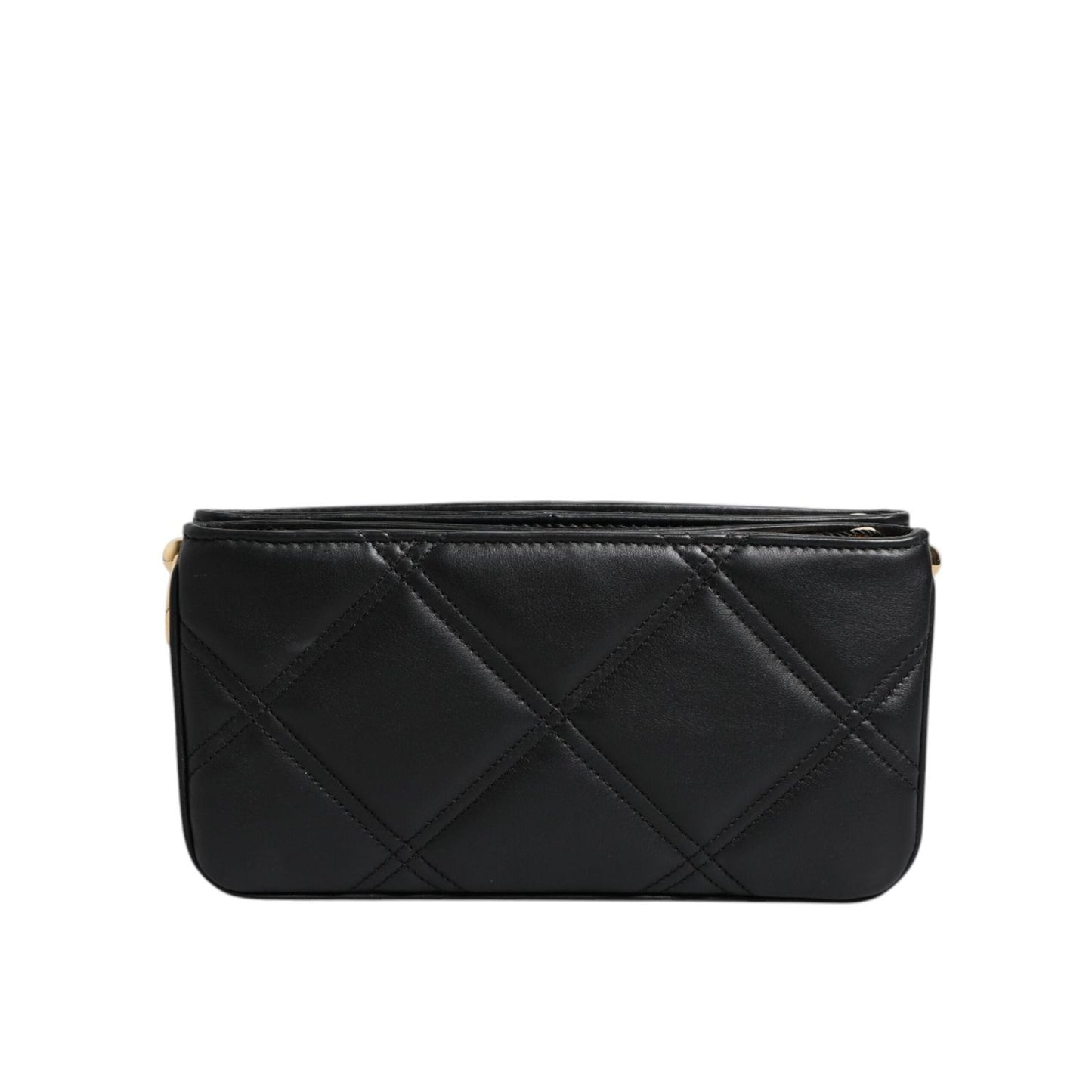 Dolce & Gabbana Black Leather Crystal Embellished Logo Shoulder Bag BAG4015