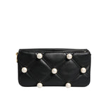 Dolce & Gabbana Black Leather Pearl Embellished Logo Shoulder Bag BAG4017