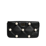 Dolce & Gabbana Black Leather Pearl Embellished Logo Shoulder Bag BAG4017