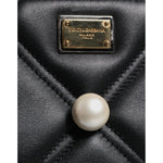 Dolce & Gabbana Black Leather Pearl Embellished Logo Shoulder Bag BAG4017