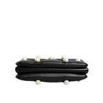 Dolce & Gabbana Black Leather Pearl Embellished Logo Shoulder Bag BAG4017