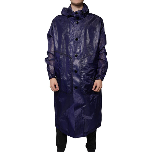 Dolce & Gabbana Dark Blue Cotton Hooded Men Raincoat Jacket