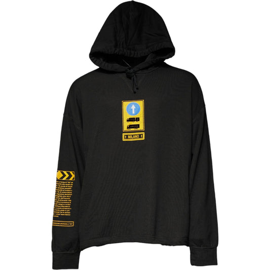 Dolce & Gabbana Black Cotton Hooded DG Shield Pullover Sweater