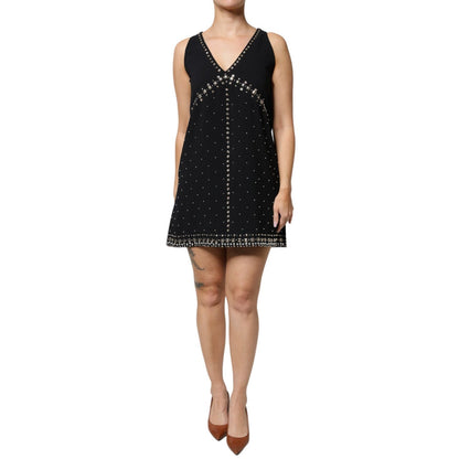 PINKO Black Embellished Polyester Sleeveless Shift A-line Mini Dress