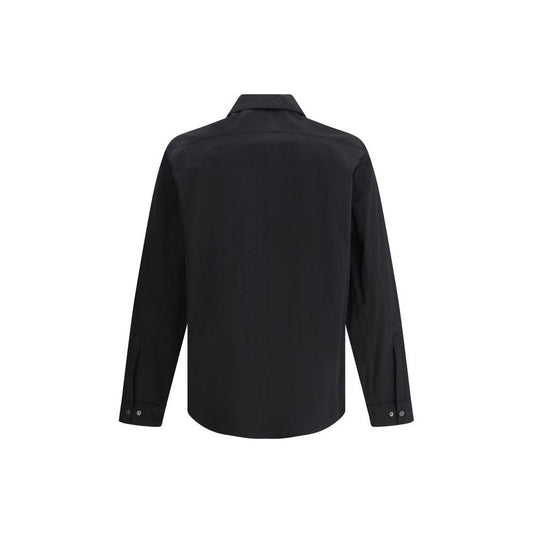 Back view of black Paltò Gilberto shirt jacket with classic collar and adjustable button cuffs, showcasing its refined and versatile style.