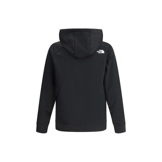 The North Face Reaxion Fleece Hoodie in black, featuring a hood and brand logo, designed for warmth and outdoor activities.