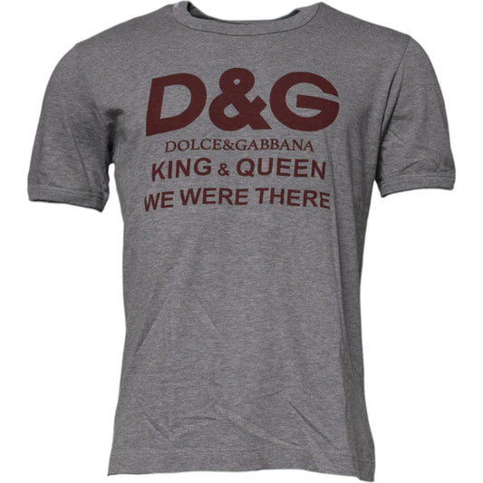 Dolce & Gabbana Gray Logo Print Cotton Crew Neck Men T-shirt