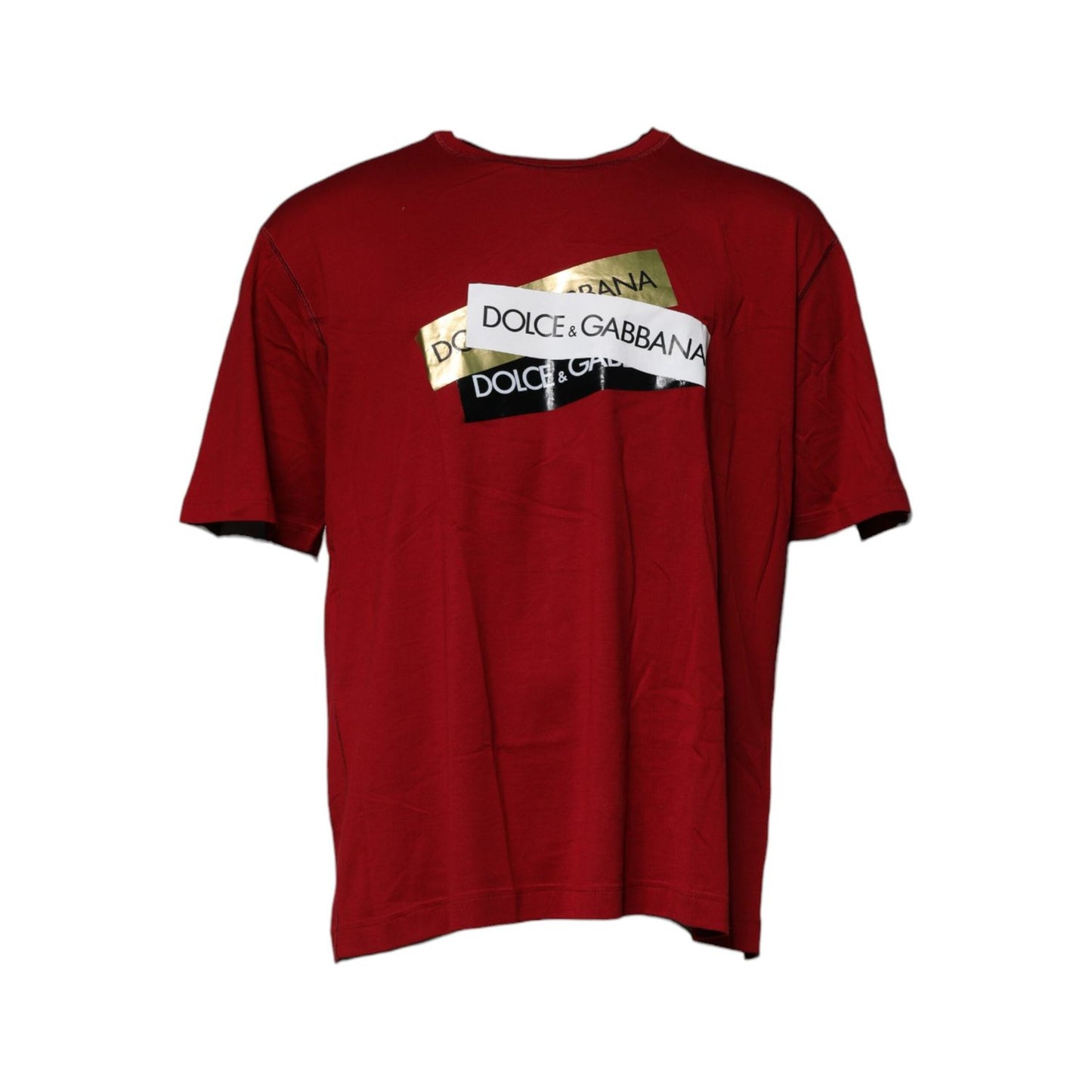 Dolce & Gabbana Red Logo Tape Cotton Crew Neck T-shirt
