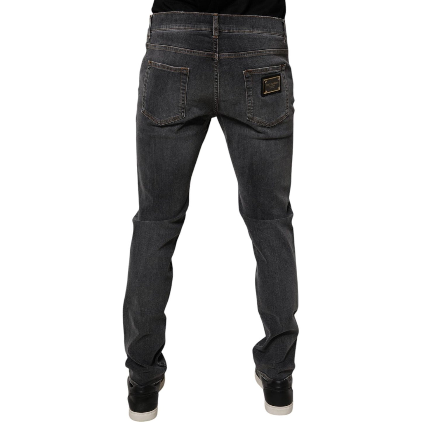 Dolce & Gabbana Dark Gray Washed Cotton Slim Fit Denim Jeans PAN75288-52