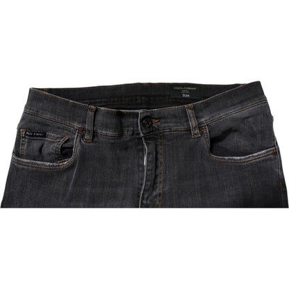 Dolce & Gabbana Dark Gray Washed Cotton Slim Fit Denim Jeans