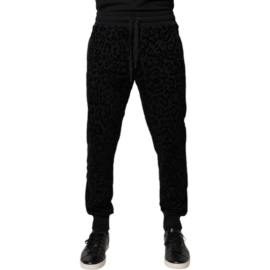 Dolce & Gabbana Black Leopard Cotton Jogger Sweatpants Pants