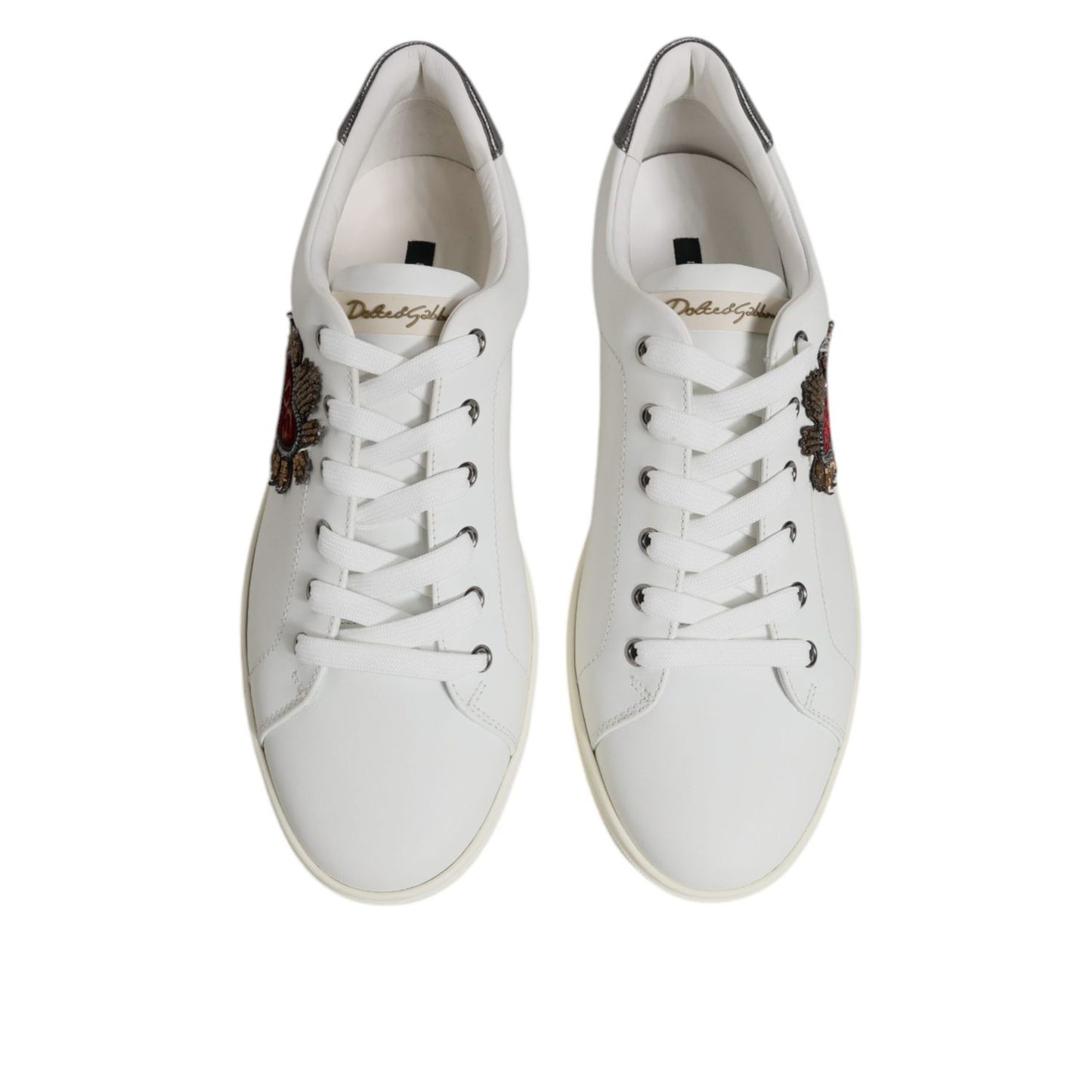 Dolce & Gabbana White Leather Heart Embellished Sneakers Shoes