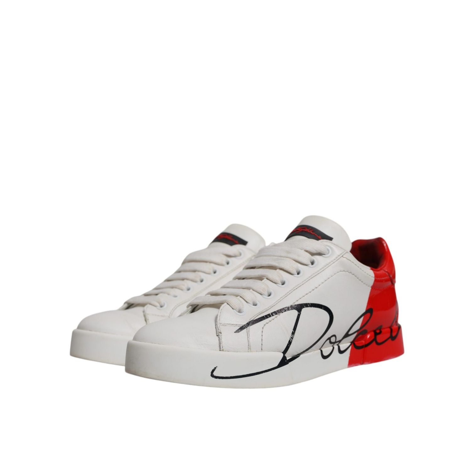 Dolce & Gabbana White Red Logo Portofino Sneakers Shoes