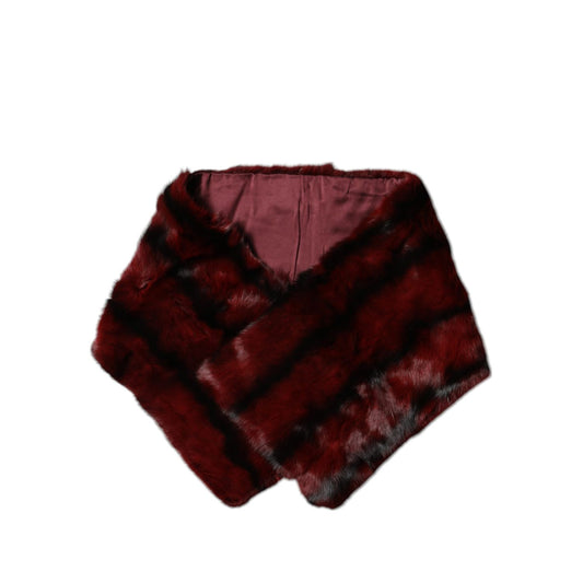 Dolce & Gabbana Black Red Stripe Fur Shawl Neck Wrap Scarf
