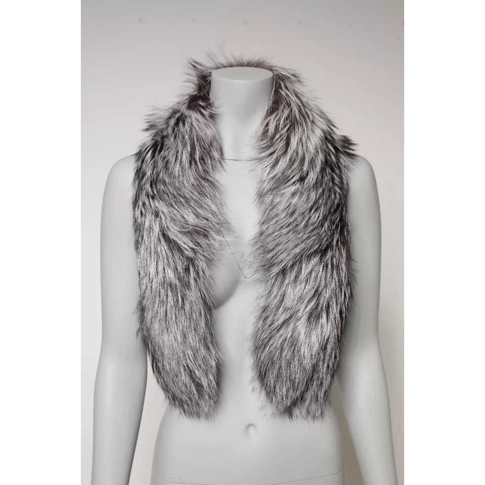 Dolce & Gabbana Gray Fox Fur Neck Wrap Warmer Winter Scarf