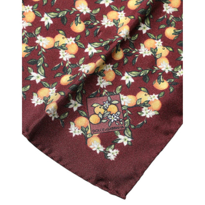 Dolce & Gabbana Maroon Oranges Silk Square Handkerchief Scarf