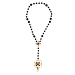 Dolce & Gabbana Gold Tone Brass Cross Black Beaded Chain Rosary Necklace SMY10549