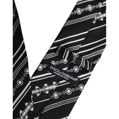 Dolce & Gabbana Black White Stripes Silk Adjustable Necktie Tie
