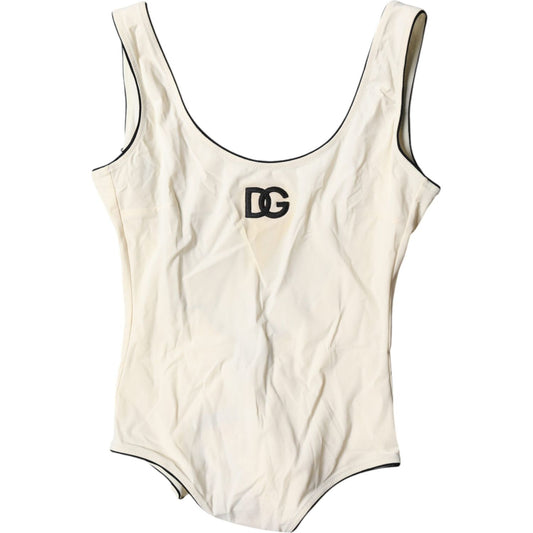 Dolce & Gabbana White Black Logo One Piece Beachwear Swimwear 1728,67345645728,Clothing,Dolce & Gabbana,IT2 | S,Material: 75% Nylon 25% Elastane,Preowned / Defect,Swimwear - Women - Clothing,White,Women,Women - Clothing Dolce & Gabbana BIK1998-2