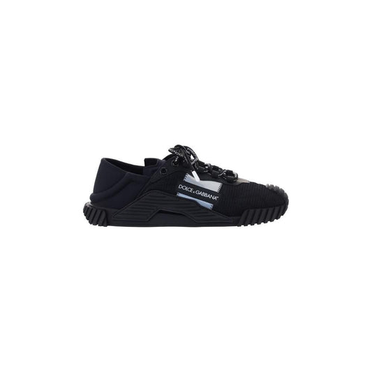Dolce & Gabbana NS1 Sneakers, black, lace-up, with logo plaque and textured sole showcasing extended toe and paneled design.