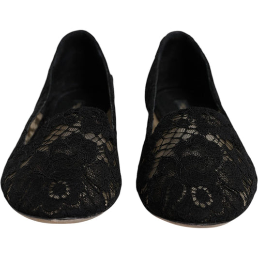 Dolce & Gabbana Black Taormina Lace Slip On Flats Shoes